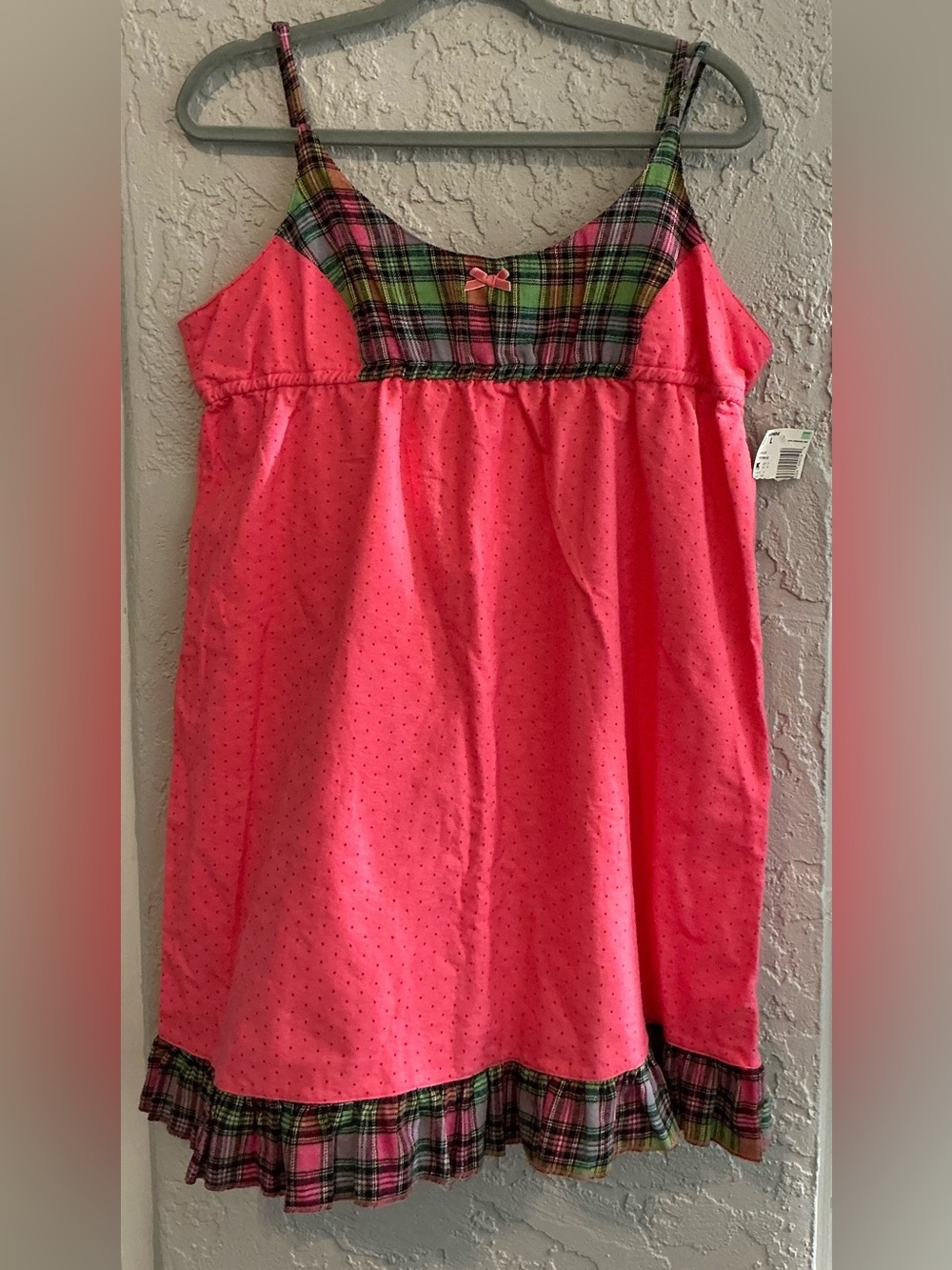 Joe Boxer Pink Cotton Sleep Top with Plaid Trim (NWT)